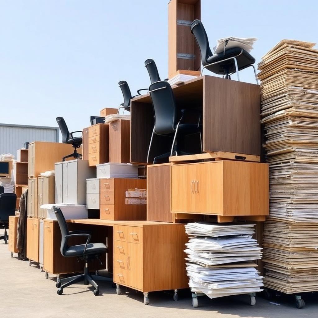 Office furniture, cabinets and paper scrap collected for recycling
