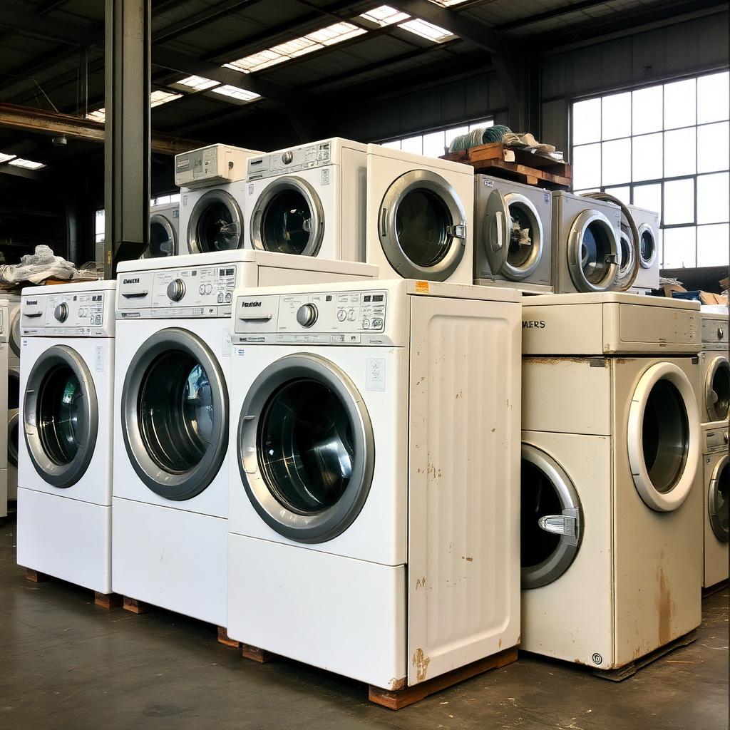Old washing machines collected as scrap for recycling