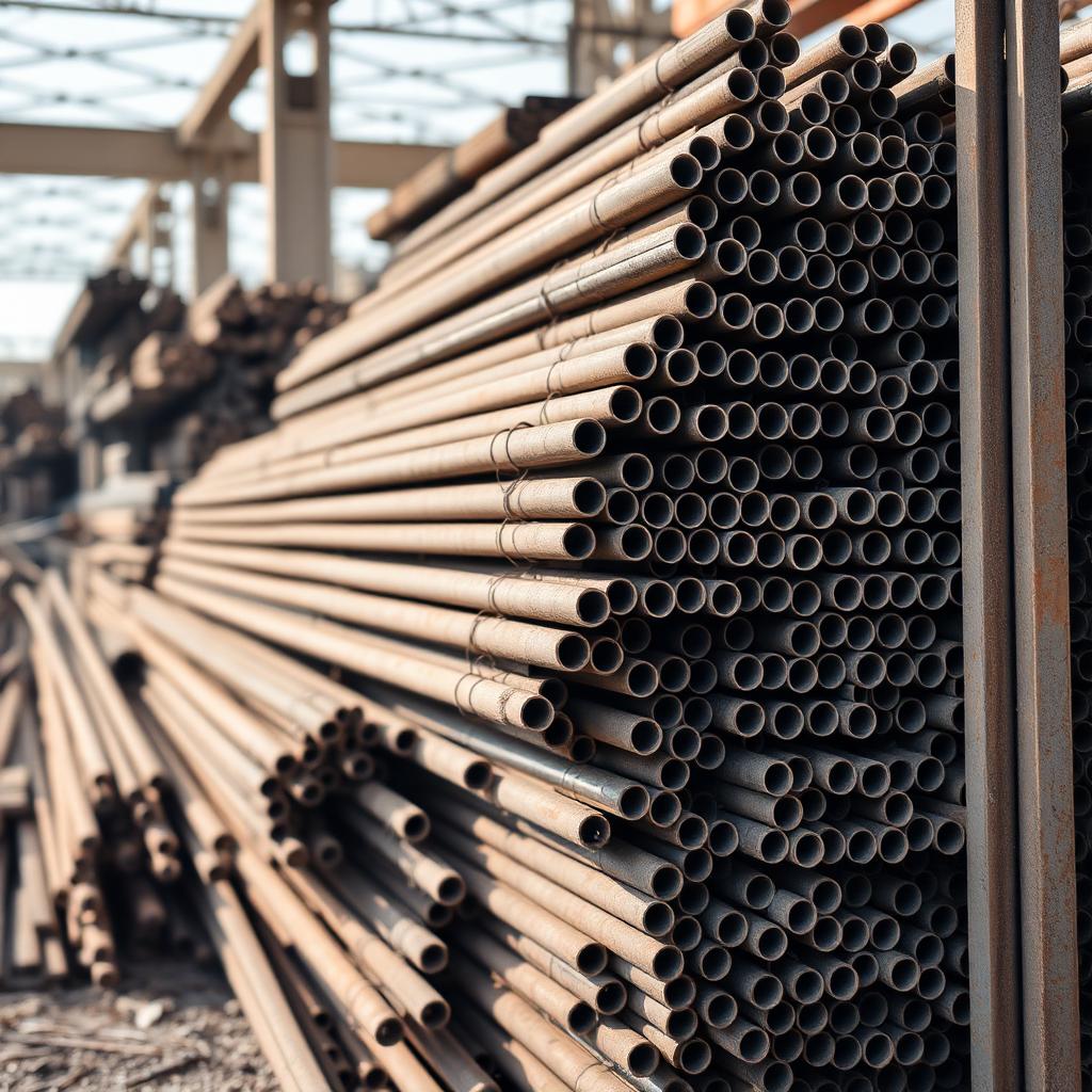 Sorted iron scrap rods and beams collected at Mangal Enterprises Gorakhpur